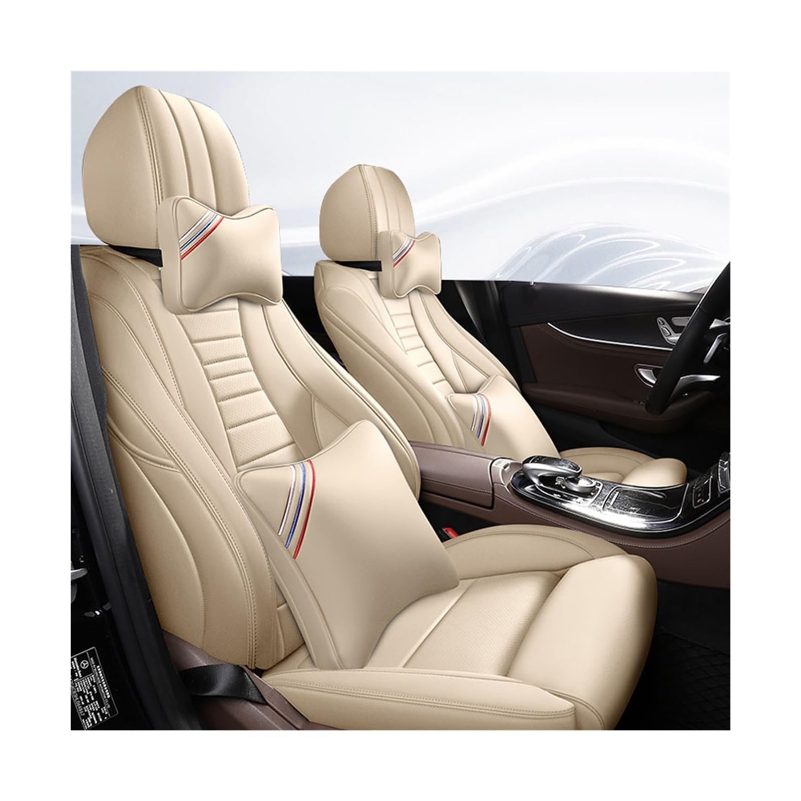 Benutzerdefinierte Autositzbezug kompatibel for Mercedes Benz E200 E260 E300 E320 E350 E400 E500 Zubehör Sitzbezug Autos Kissen Protektoren(BEIGE) von JLPOCRBJ