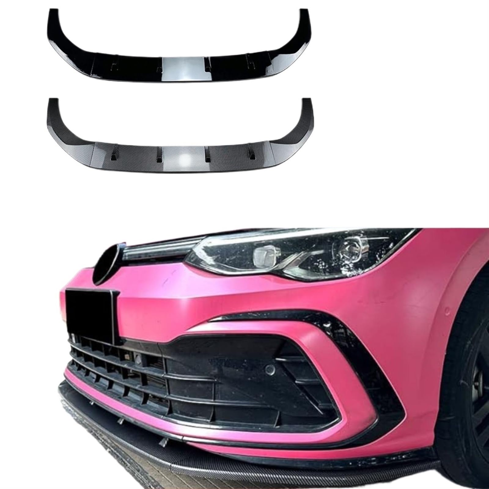 Frontlippe kompatibel for VolksWagen Golf MK8 GTI GTD GTE R-Line Golf 8 2020-2023 Maxton Style Spoiler Splitter glänzend schwarz Autozubehör(Carbon Fiber Grain) von JLPOCRBJ