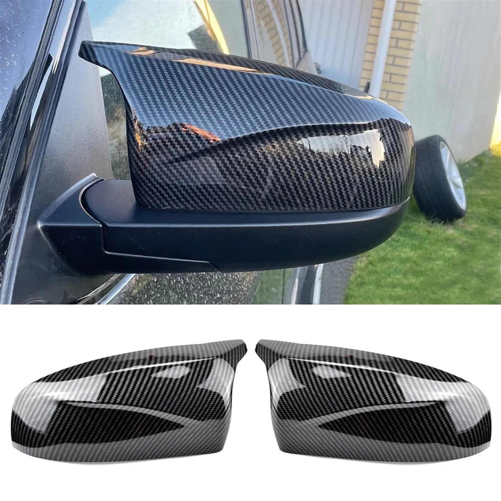 Kompatibel for BMW X5 E70 X6 E71 Rückspiegel 08-13 Horntyp Rückspiegelschale Austauschbare Rückspiegelabdeckung(Carbon look) von JLPOCRBJ