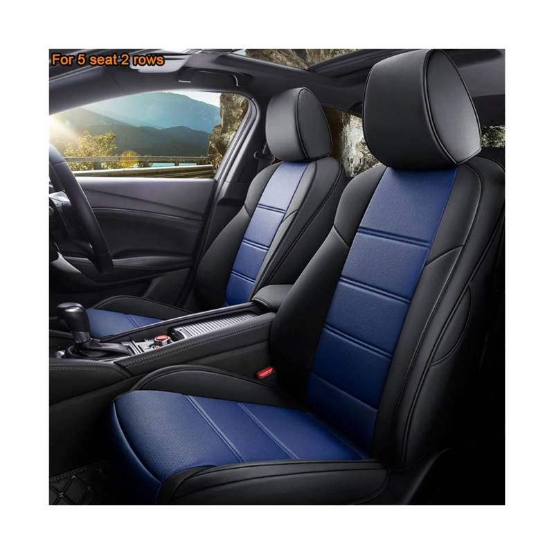 Maßgefertigter Autositzbezug aus Leder, kompatibel mit Toyota Corolla PRIUS Prado Land Cruiser RAV4 CROWN Camry Highlander CH-R Alphard(Black blue) von JLPOCRBJ