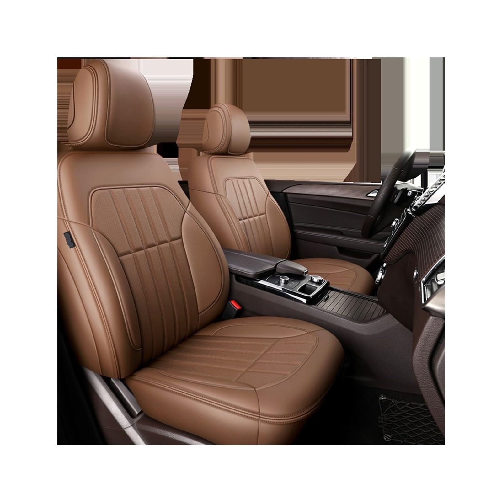 Maßgeschneiderte Autozubehör-Sitzbezüge for 5 Sitze, komplettes Set aus Leder, speziell kompatibel for Mercedes Benz W204 W205 W211 W203(Brown) von JLPOCRBJ