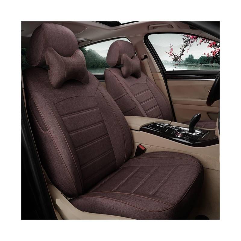 Maßgeschneiderte Flachs-Sitzbezüge for 8 Sitze, komplettes Set, Auto-Kissen, Accessoires, Styling, kompatibel mit KIA Carnival Autositzbezügen 2014–2018(Coffee) von JLPOCRBJ