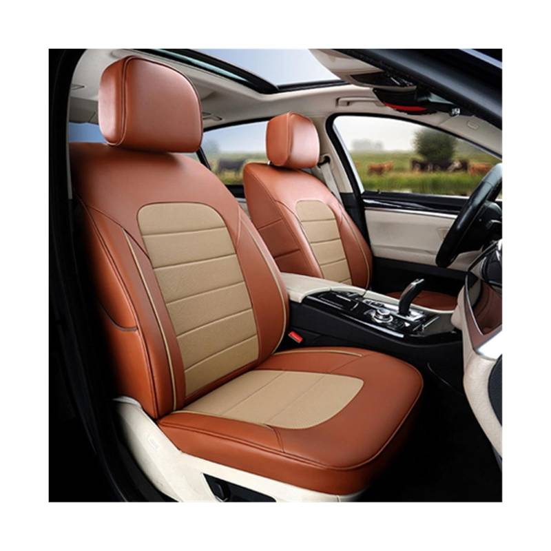 Maßgeschneiderte Sitzbezüge aus echtem Leder, 14 Stück, kompatibel mit Mercedes Benz GLE450 GLE350 GLE320 Coupe 2020(Brown X Beige) von JLPOCRBJ