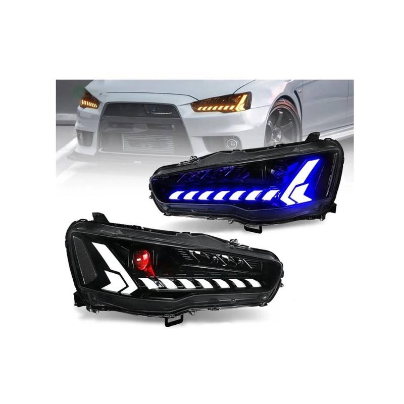 Paar Auto-Styling-Autoscheinwerfer-Baugruppe, kompatibel mit Mitsubishi Grand Lancer Evo-X 2008–2018, LED-Scheinwerfer, Auto-Tuning-Licht, Teilestecker(Left-hand Driving) von JLPOCRBJ