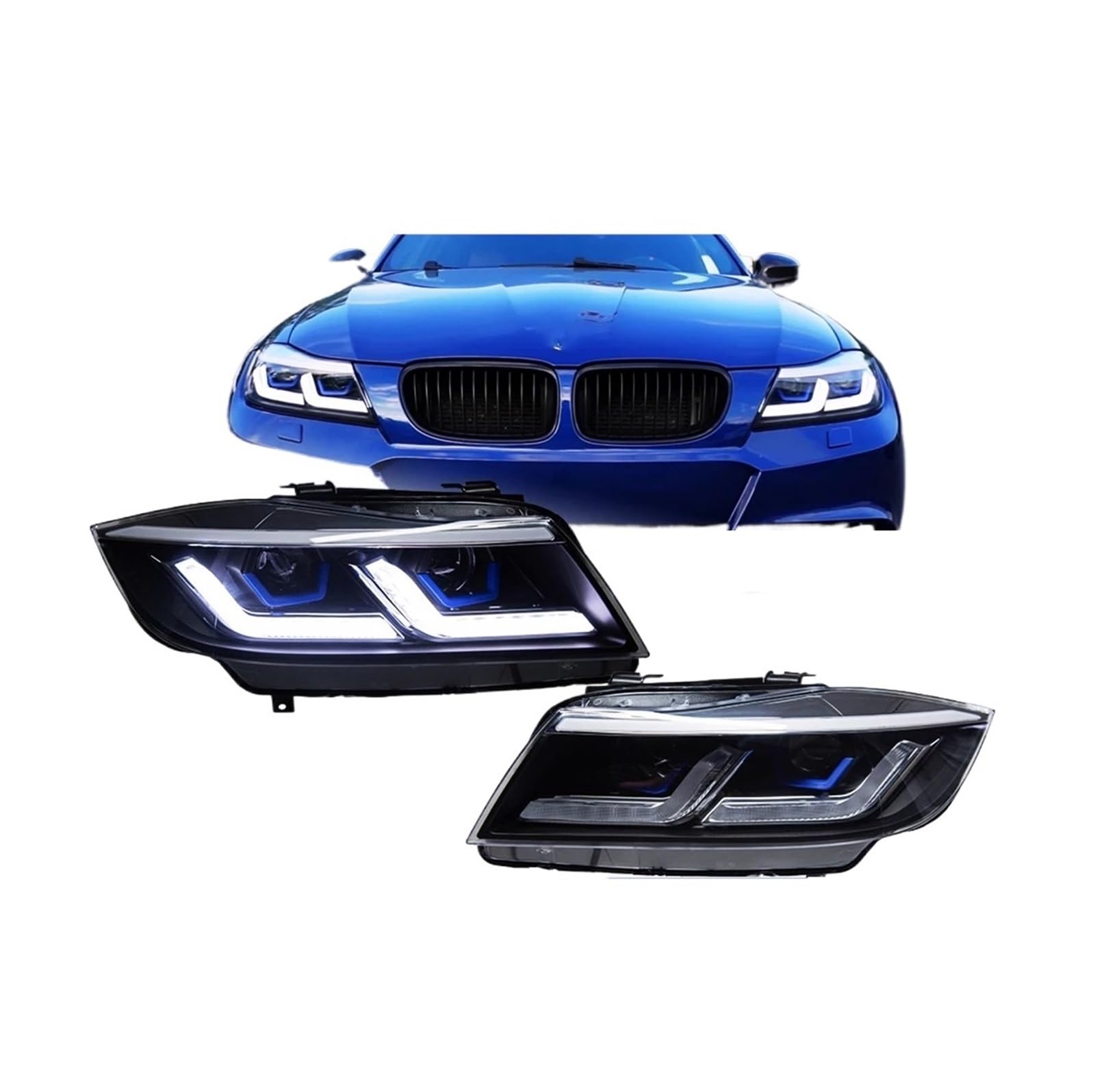 Scheinwerfer kompatibel for BMW E90 LED-Scheinwerfer 2005–2012, Scheinwerfer 320i 325i 318i, DRL, Blinker, Fernlicht, Angel Eye-Projektorlinse(09-12 Xenon,RHD) von JLPOCRBJ