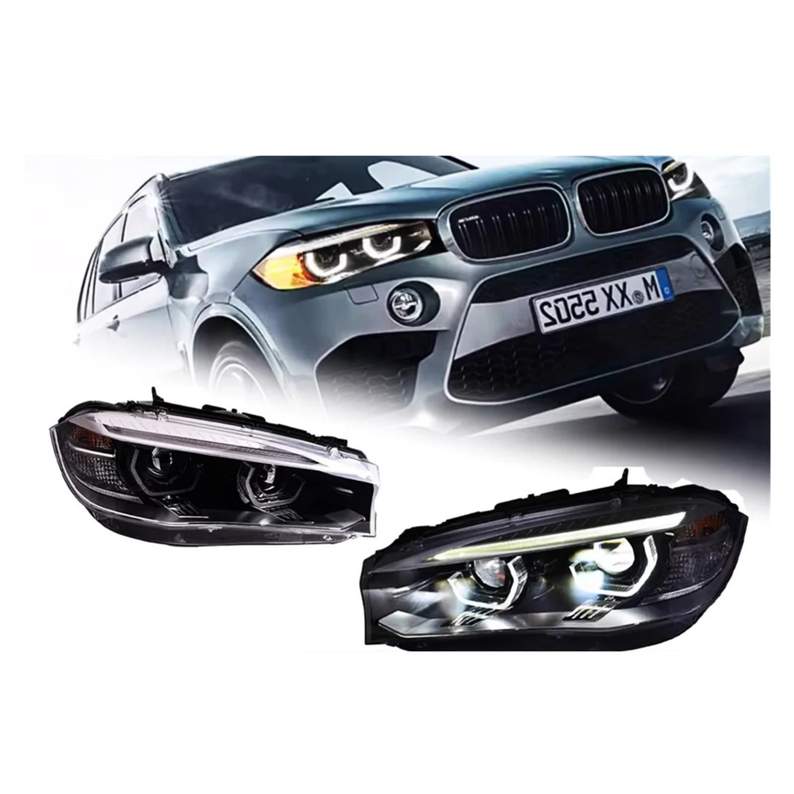 Scheinwerfer kompatibel for BMW X5 X6 F15 F16 LED-Scheinwerfer 2014–2018 Scheinwerfer F15 F16 F85 DRL Blinker Fernlicht Angel Eye Projektor(Style b) von JLPOCRBJ