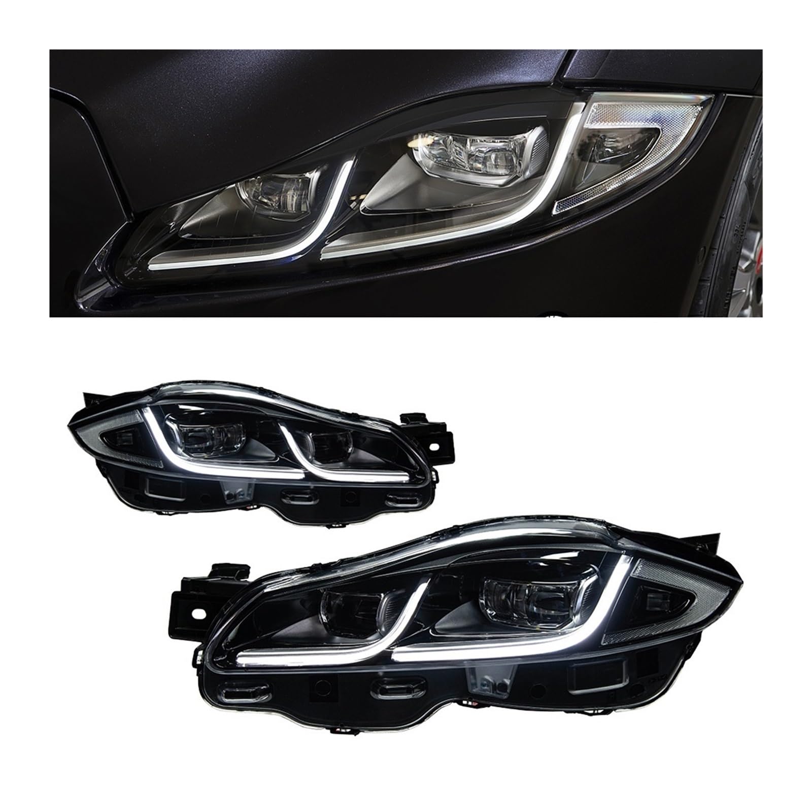 Scheinwerfer kompatibel for Jaguar XJL LED-Scheinwerfer 2011–2019 Scheinwerfer XJ XF XE DRL Blinker Fernlicht Angel Eye Projektorlinse(Style b) von JLPOCRBJ