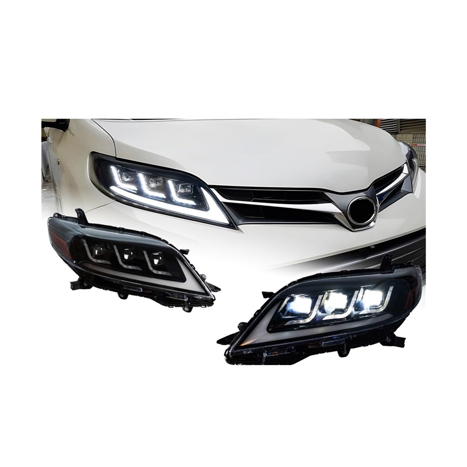 Scheinwerfer kompatibel for Toyota Sienna, LED-Scheinwerfer 2011–2019, Scheinwerfer Sienna DRL, Blinker, Fernlicht, Angel Eye-Projektorlinse(Style b) von JLPOCRBJ