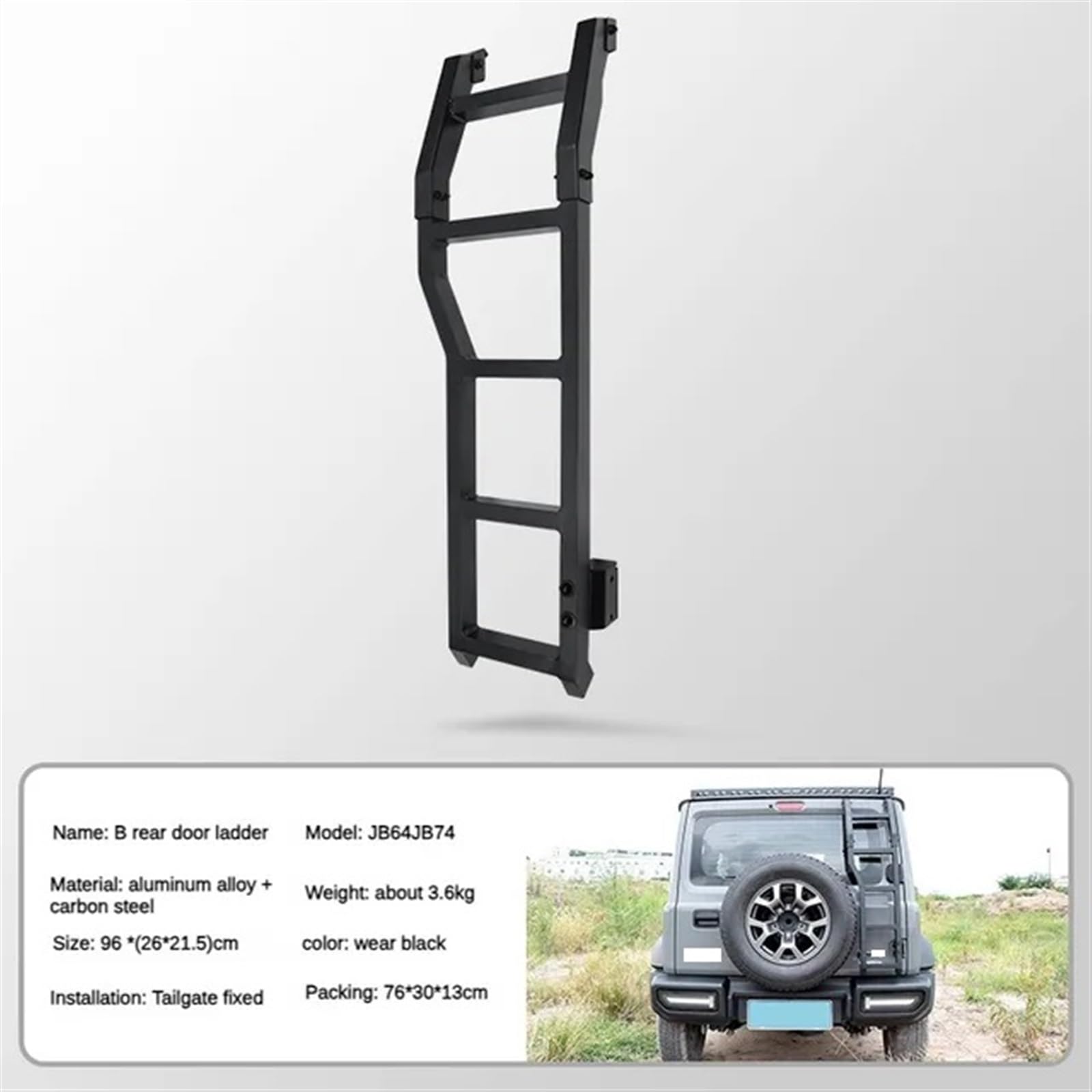 Schutzrahmen Kompatibel for Suzuki Jimny JB74 Auto-Hecktür-Heckklappenleiter for Suzuki Jimny 2019 2020 2021 2022 Außenzubehör(Black b) von JLPOCRBJ