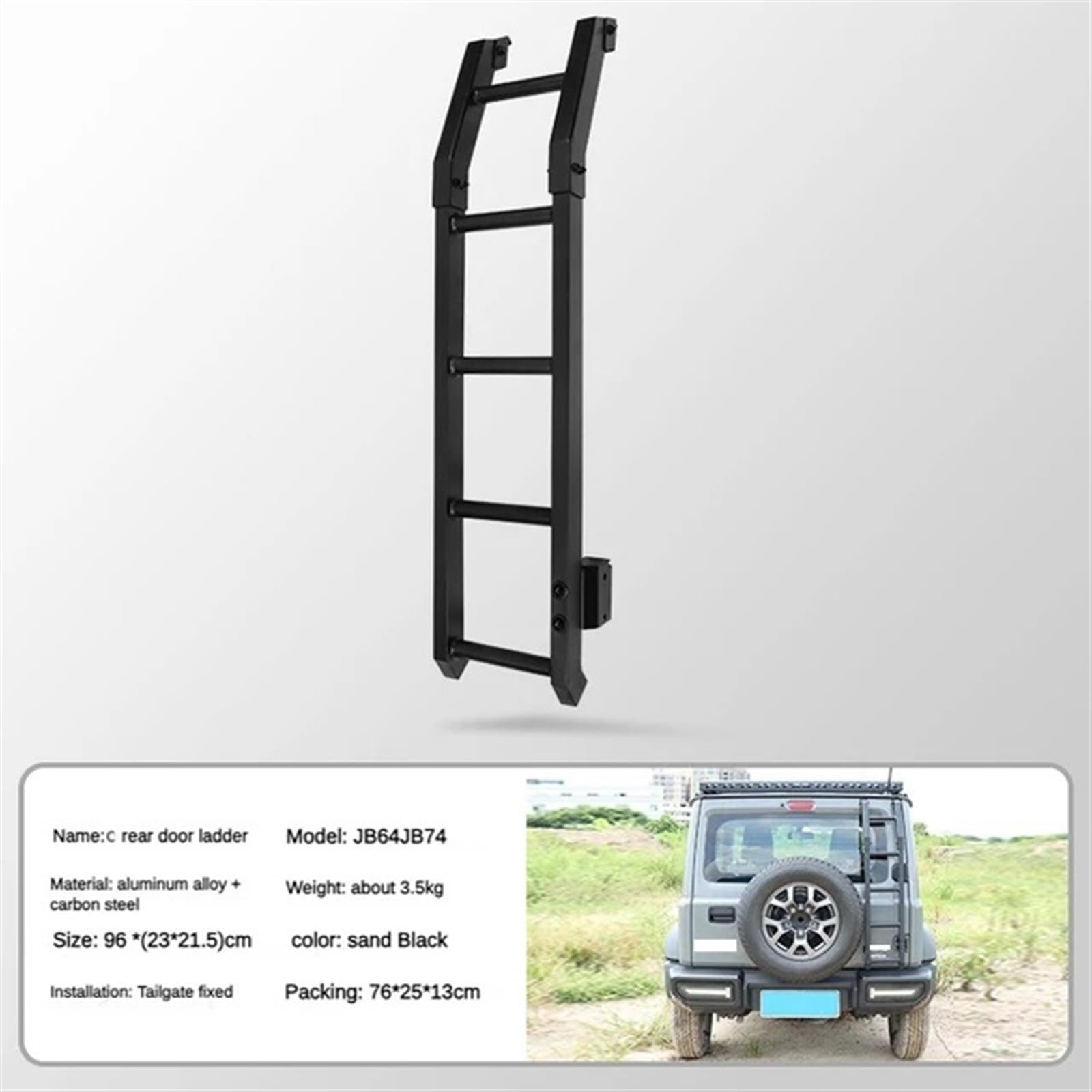 Schutzrahmen Kompatibel for Suzuki Jimny JB74 Auto-Hecktür-Heckklappenleiter for Suzuki Jimny 2019 2020 2021 2022 Außenzubehör(Black c) von JLPOCRBJ