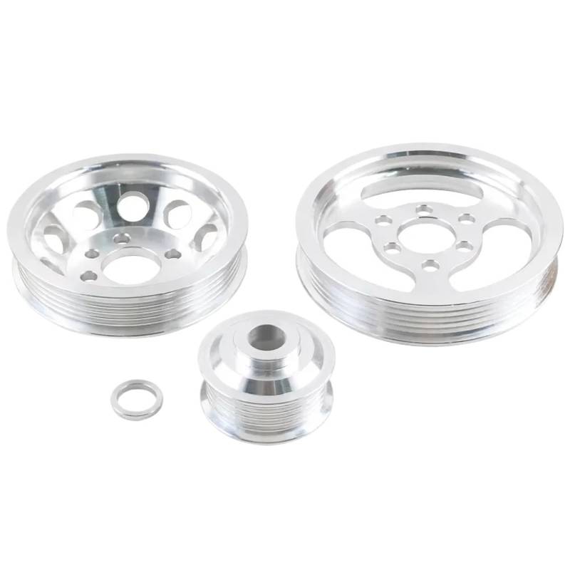 Set 3 Stück Riemenscheibe Autoverschleißteile Billet Aluminium Kurbelwelle Kurbelscheibe kompatibel for VW Golf GTI Jetta Beetle 99–05 1,8 T 2,0 L 20 V(Silver) von JLPOCRBJ