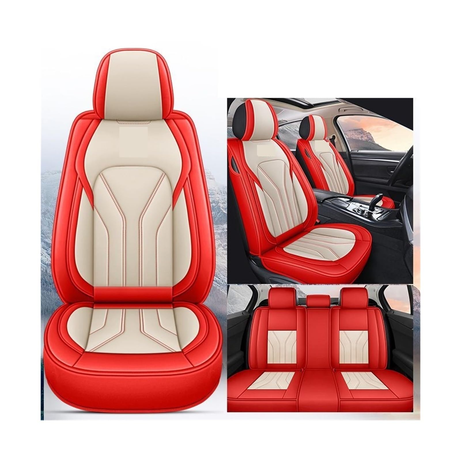 Vorne + Hinten Autositzbezug Komplettset Kompatibel for Fiat 500 500L 500X Bravo Doblo Fiorino Fullback Idea Palio-Weekend Perla Punto Qubo Siena(Red beige standard) von JLPOCRBJ