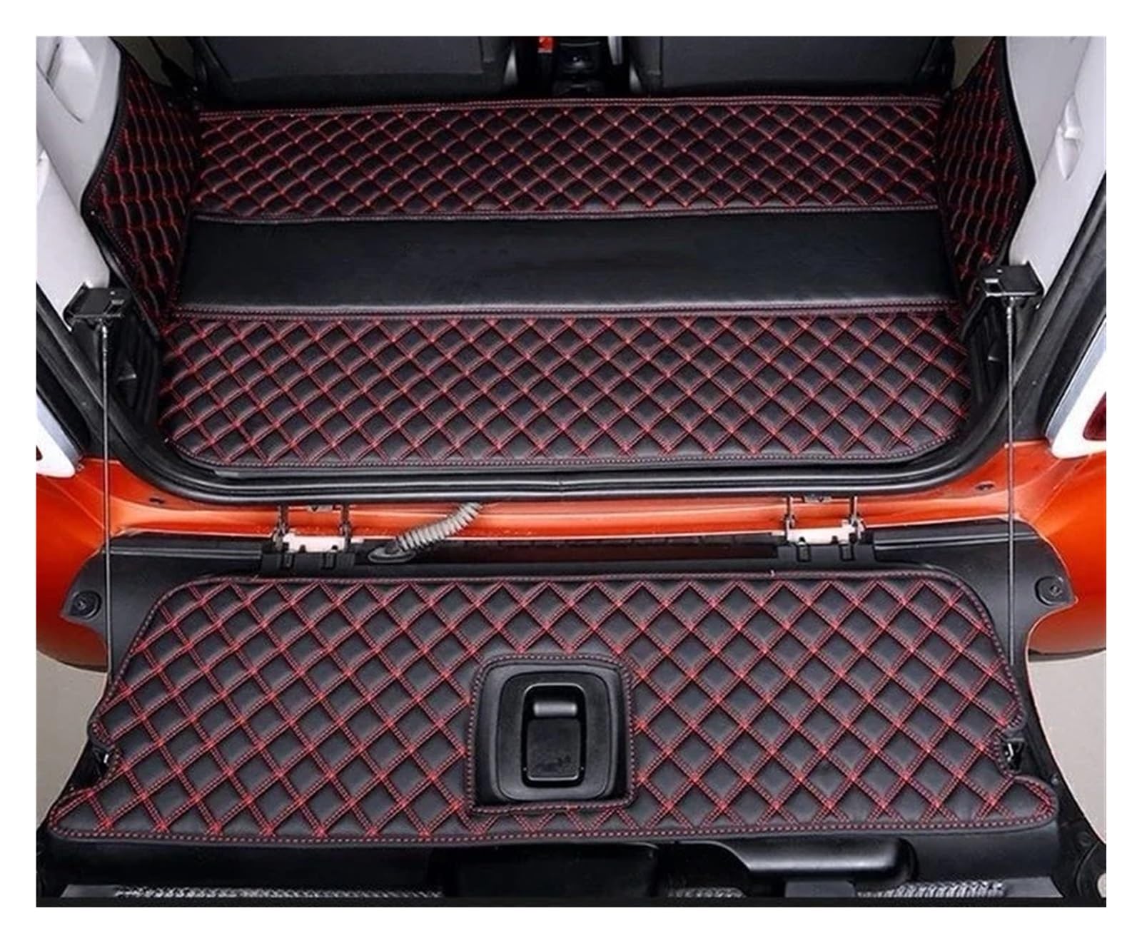 Auto Kofferraummatte Für Smart Für Fortwo C 453 2014 2015 2016 2017 2018 2019 Cargo-Liner Boot Teppich Lagerung Pad Auto Zubehör Auto Stamm Matten Kofferraum Schutzmatte(Black Red) von JMOLXURI