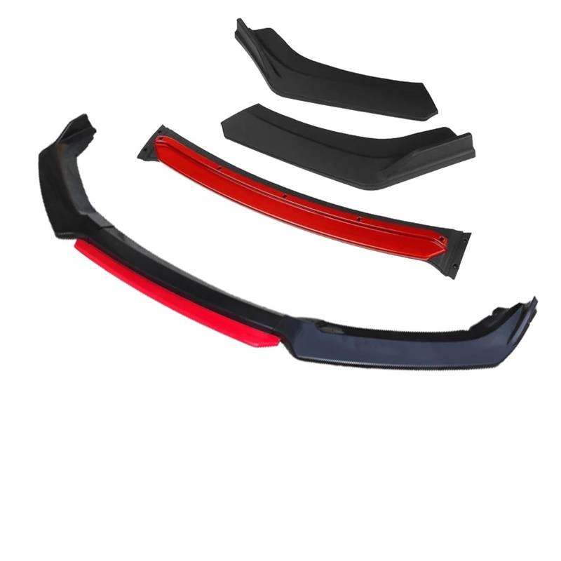 Frontspoiler Für Citroen Für Berlingo 2009–2017 Auto Frontstoßstangenlippe 3-teilig Schwarzer Splitter Diffusor Lippe Body Kit Spoilerstoßstangen Vordere Stoßstange Unten(4 Pcs+Red) von JMOLXURI