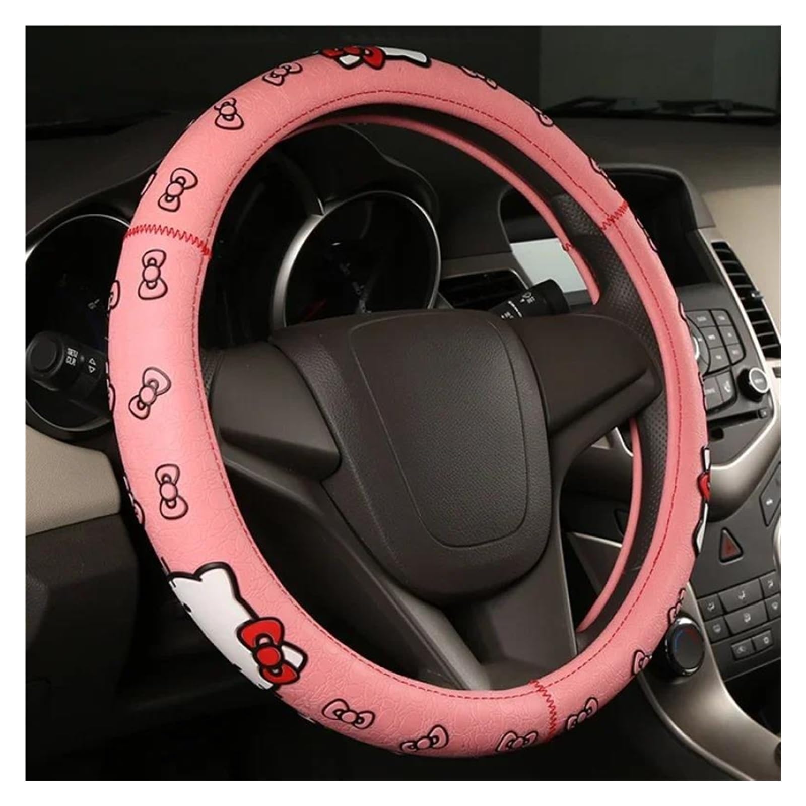 Lenkradbezug Für Auto Lenkradbezug Mit Sanrio Kitty Rutschfester Auto Radschutz 3D Muster Universelle Passform Autozubehör Lenkradschoner von JMOLXURI