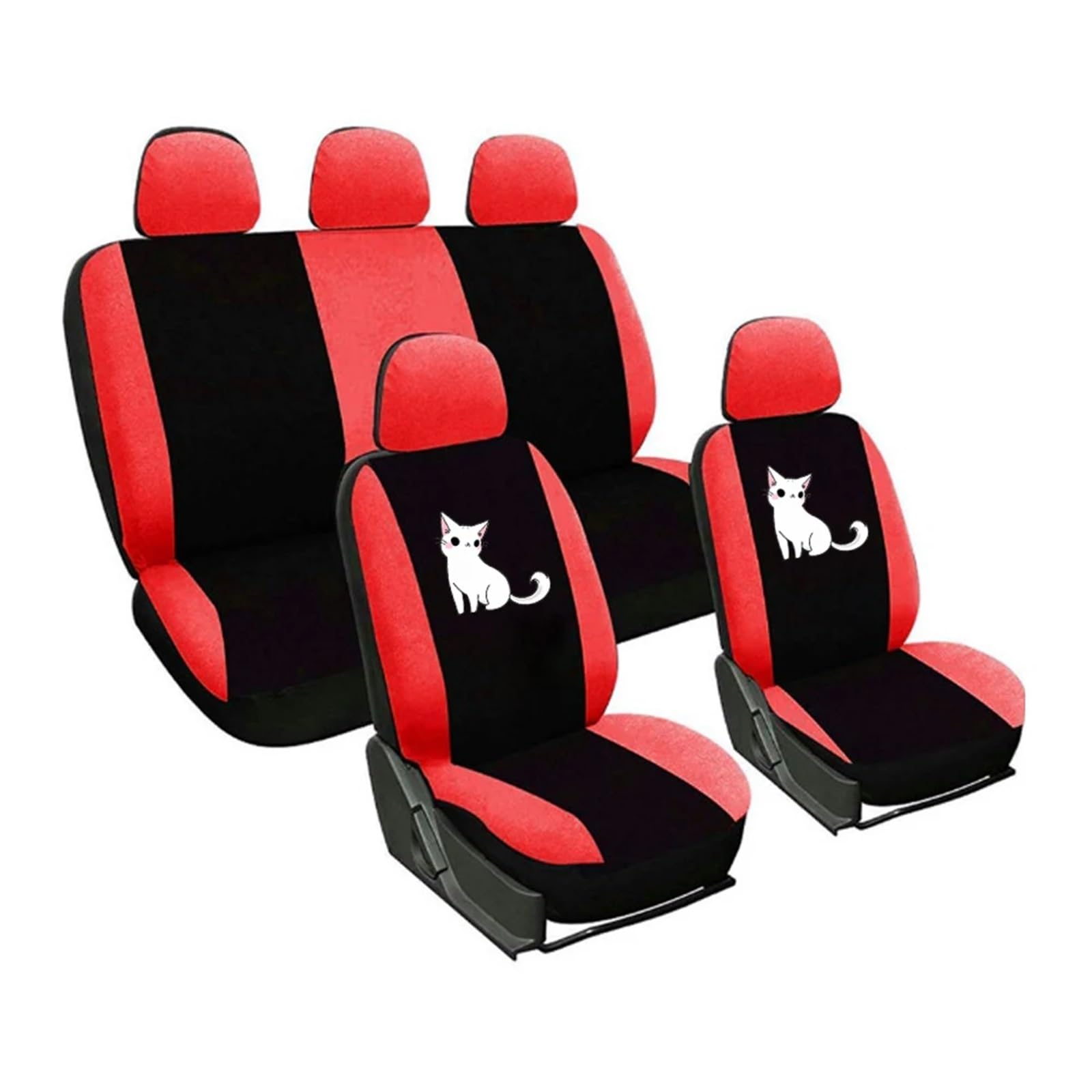 JMORCO Sitzbezüge Auto Niedliche Katze Bedruckte Universal-Sitzbezüge for die Vorderseite des Autos/vollständiger Autositzbezug 2/4/9 Stück Autositzschutzbezüge(Red (5 Full seat)) von JMORCO