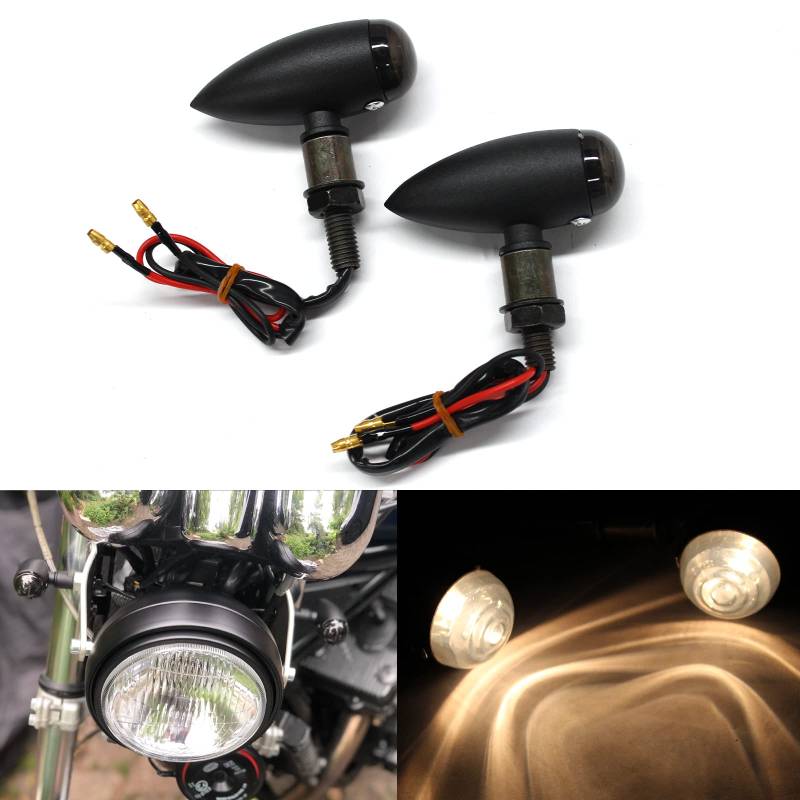 JMTBNO 2 x Motorrad Blinker Licht Vorne Hinten Bullet Style Universal Glühlampe für Straßenrad Cruiser Chopper Scooter (Schwarze-Rauch Linse) von JMTBNO