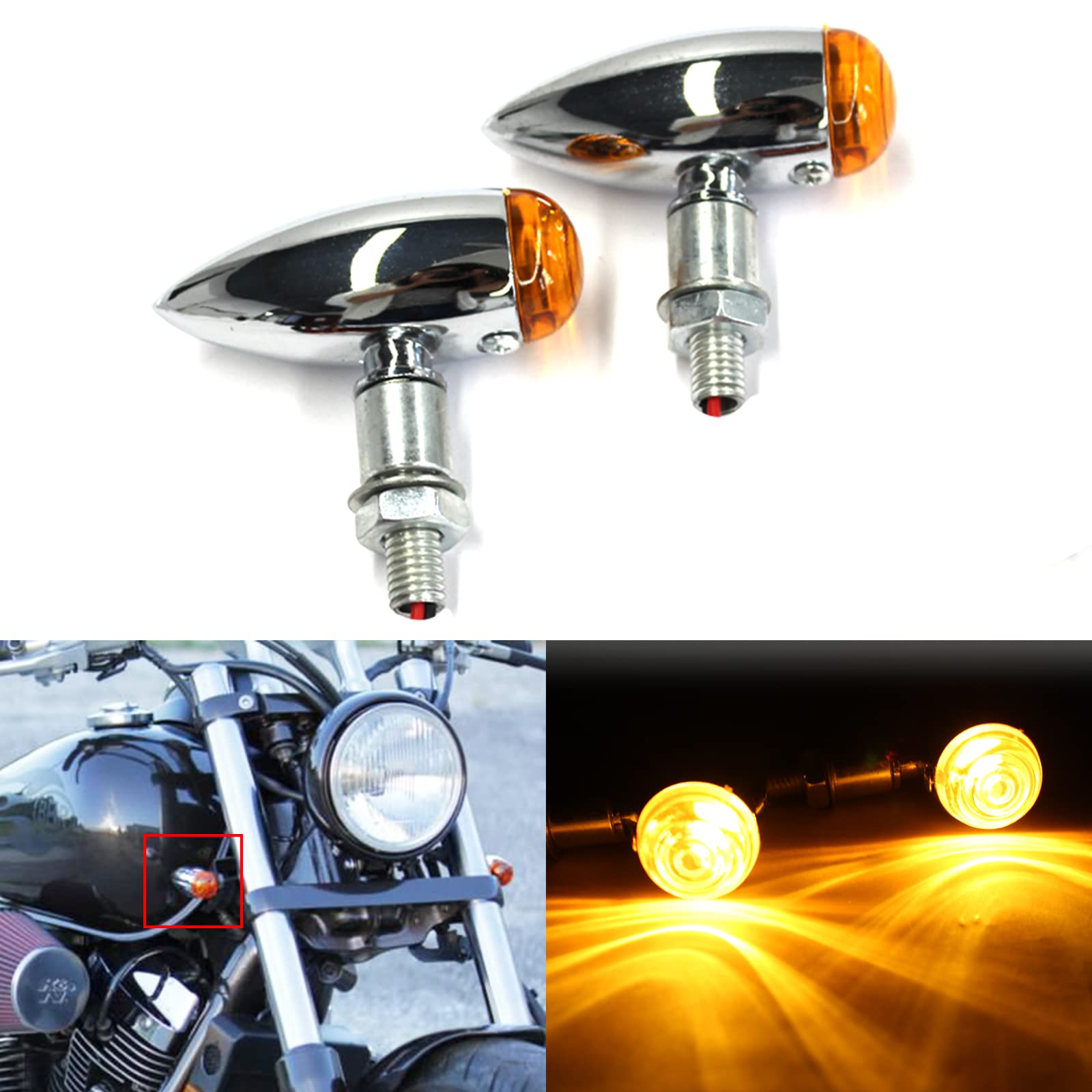 JMTBNO 2x Motorrad Blinker Chrom Lichter Motorrad Bullet Retro Mini Blinker 12V Universal Wasserdicht für Street Bike Cruiser Chopper Bobber Roller von JMTBNO