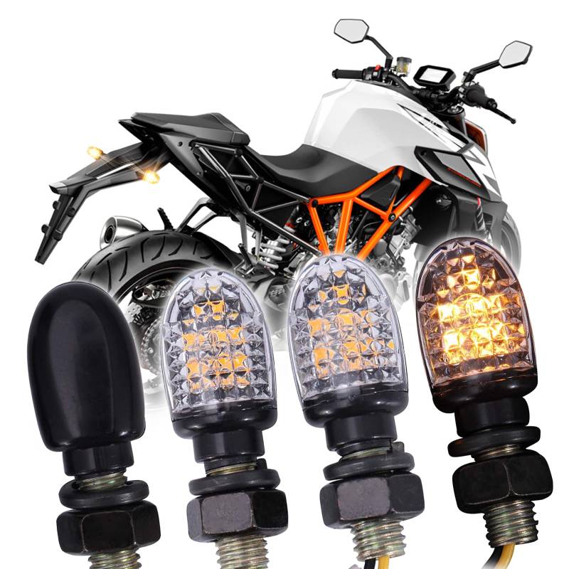 JMTBNO 4Pcs Motorrad Blinker LED E-geprüft 7 LEDs Micro Blinker 12V Universal 2835 SMD Mini Lampe Birne Wasserdicht M8 für Street Bike Cruiser Elektrisch Roller Quad Motocross Off-road von JMTBNO