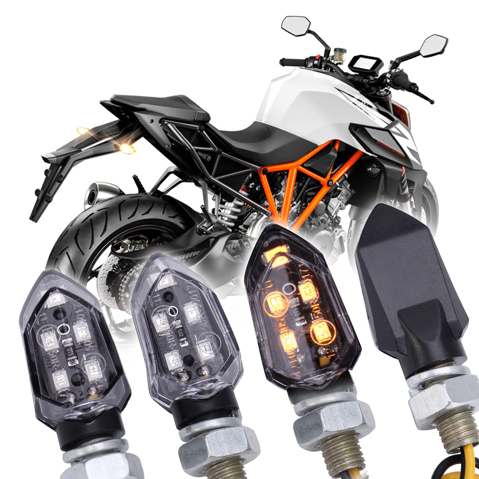 JMTBNO 4x E-geprüft Motorrad Blinker 12V Universal Motorrad 5LEDs Mini Blinker Bernstein Licht Wasserdichte Birne Kompatibel mit M8 Motorrädern von JMTBNO