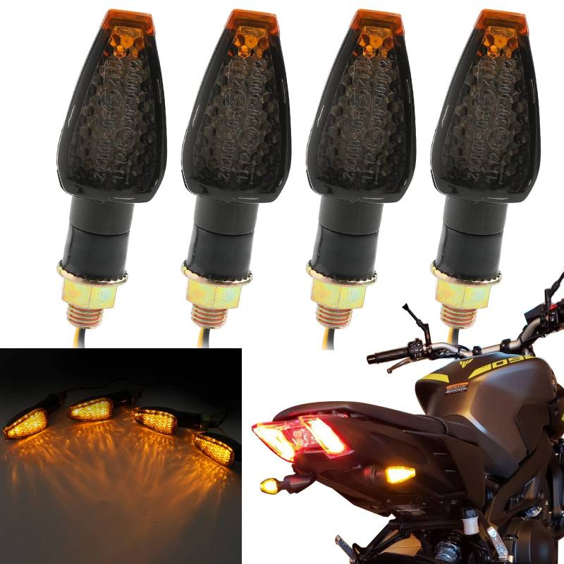 JMTBNO 4x Motorrad LED Blinker Vorne Hinten Licht Universal Miniblinker Bernstein Lichter Lampe E-geprüft Wasserdicht 12V Für Sport Bike Cafe Racer Roller Off Road E Scooter Moped von JMTBNO