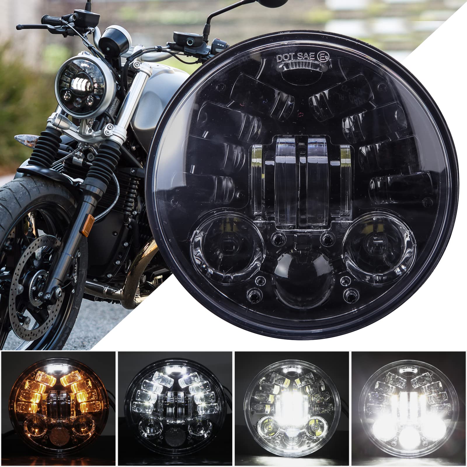 JMTBNO 5,75 Zoll Motorrad LED Scheinwerfer mit Blinker DRL Licht Projection Runder Scheinwerfer Kompatibel mit Harley Dyna Softail Sportster Nightster 48 Iron 883 1200 Wide Glide Low Rider Night Rod von JMTBNO