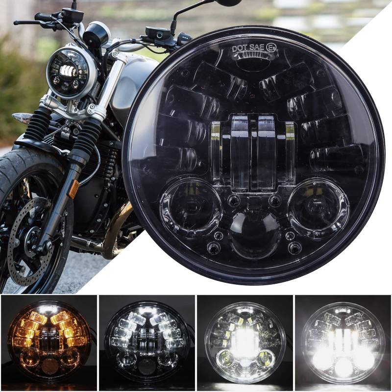 JMTBNO 5,75 Zoll Motorrad LED Scheinwerfer mit Blinker DRL Licht Projection Runder Scheinwerfer Kompatibel mit Harley Dyna Softail Sportster Nightster 48 Iron 883 1200 Wide Glide Low Rider Night Rod von JMTBNO