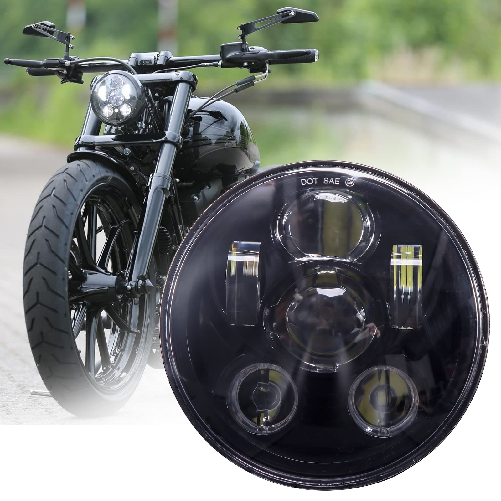 JMTBNO 5,75 Zoll Motorrad Scheinwerfer LED E Geprüft Runde Projektion Scheinwerfer Cafe Racer Scrambler Kompatibel mit Sportster 883 1200 Low Rider Wide Glide Softail Triple von JMTBNO