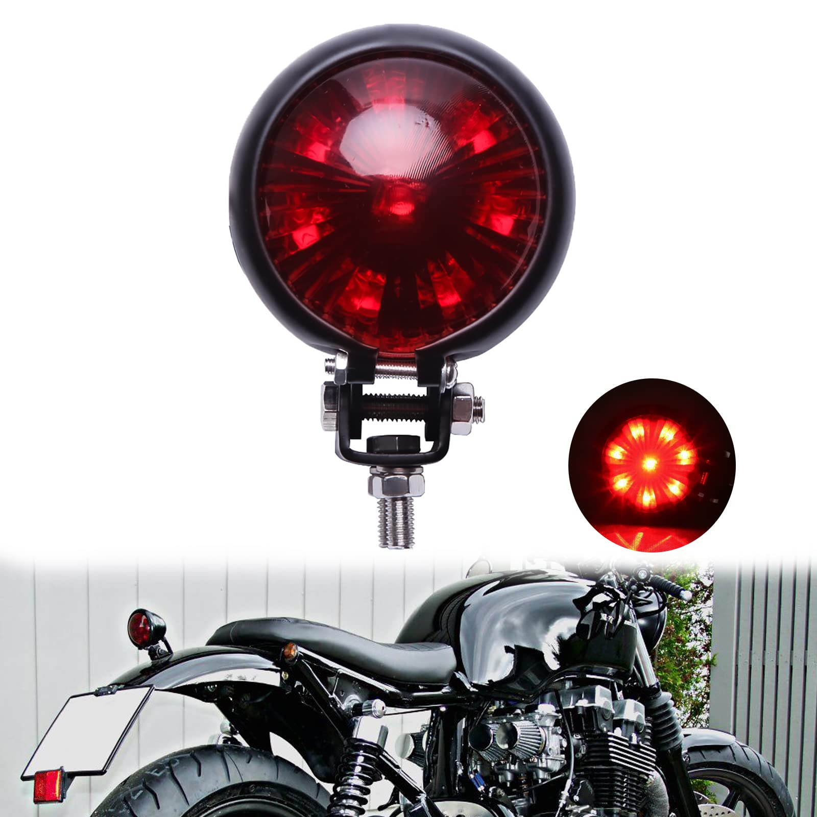 JMTBNO LED Rücklicht Motorrad Bremslicht Rotlicht 12V Universal Bates Bremsleuchten Heckleuchten für Cruiser Chopper Bobber Custom Cafe Racer Scrambler von JMTBNO