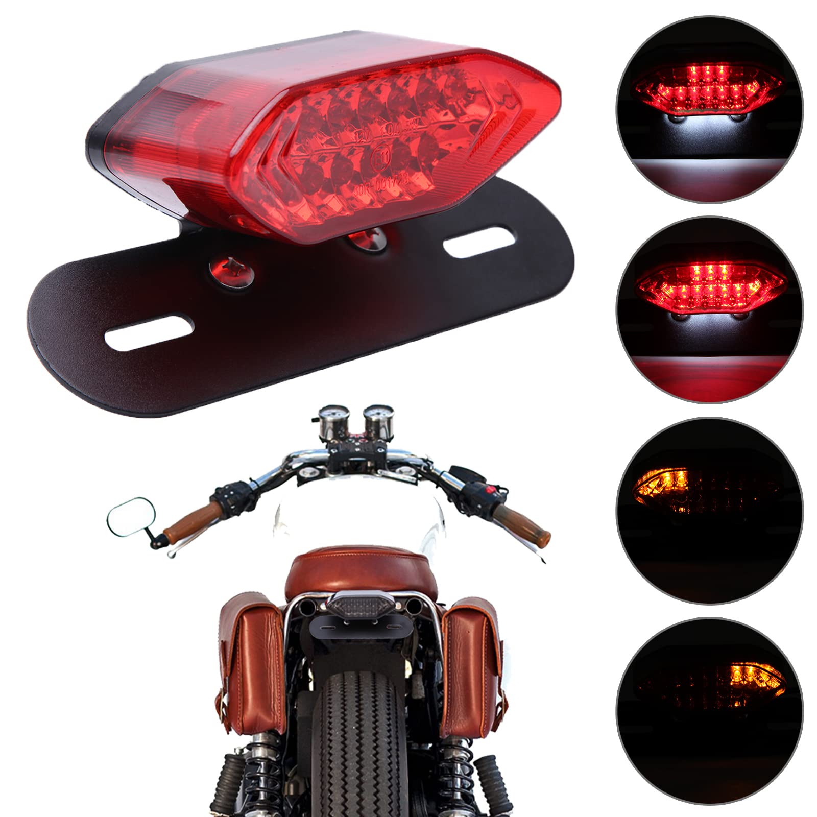 JMTBNO Motorrad 20 LED Rücklicht Bremslicht Blinker Kennzeichenbeleuchtung mit Halterung E-geprüft Universal 12V Wasserdichte für Cruiser Bobber Chopper Cafe Racer Roller Quad (Rotes Objektiv) von JMTBNO