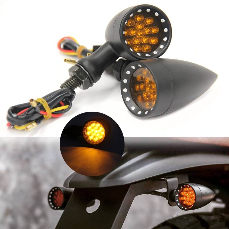 JMTBNO Motorrad Blinker LED Aluminium Bullet Miniblinker Lauflicht Rücklichter Bernstein Lampenanzeige M10 Wasserdicht Universal 12V für Cruiser Chopper Bobber Cafe Racer Retro Custom Projekt von JMTBNO