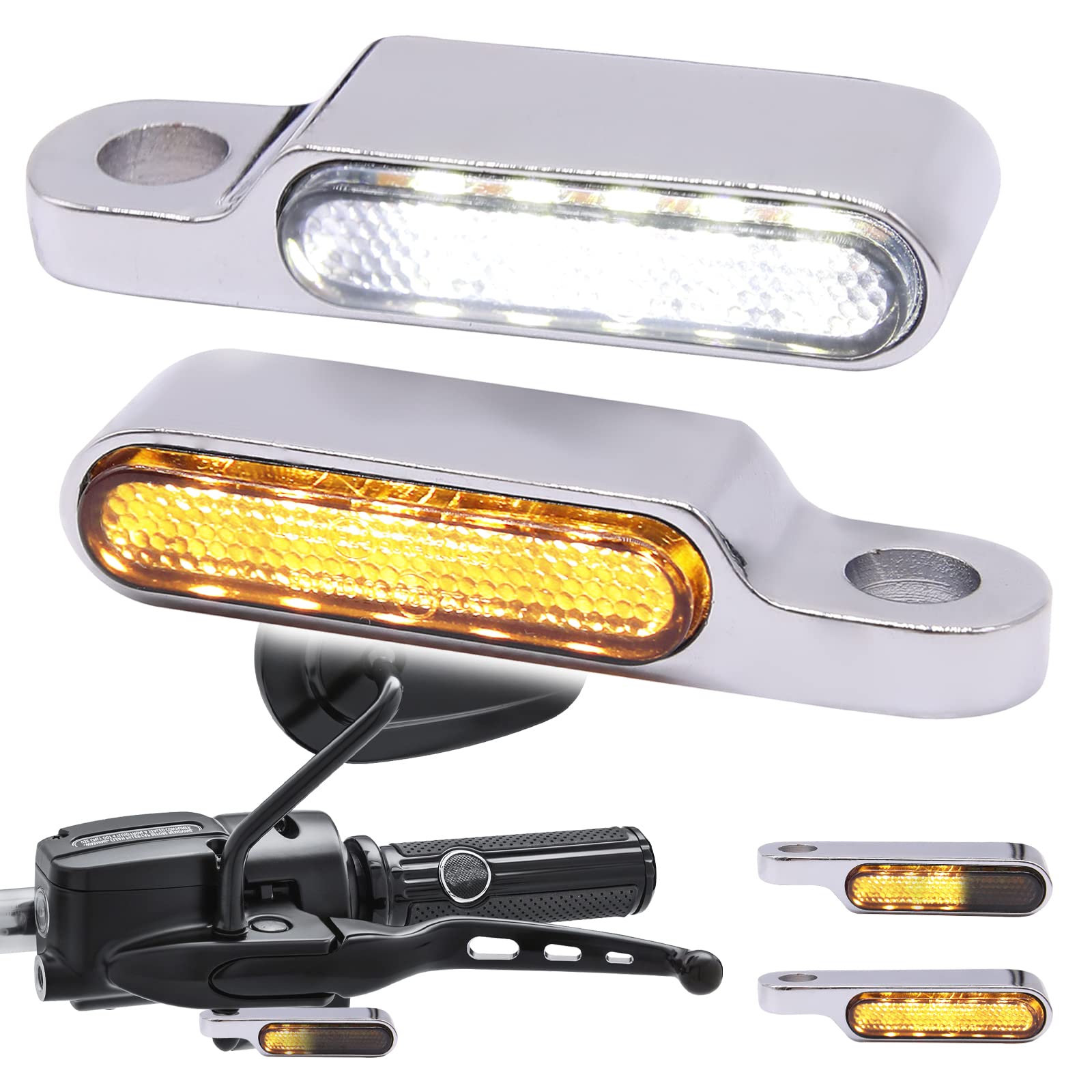 JMTBNO Motorrad Blinker LED Chrom Lichter Lauflicht Tagfahrlicht Motorrad Lenker Miniblinker Lampe Bernstein Weiß 12V Kompatibel mit Harley Dyna Sportster 883 XL1200 Road King Softail von JMTBNO