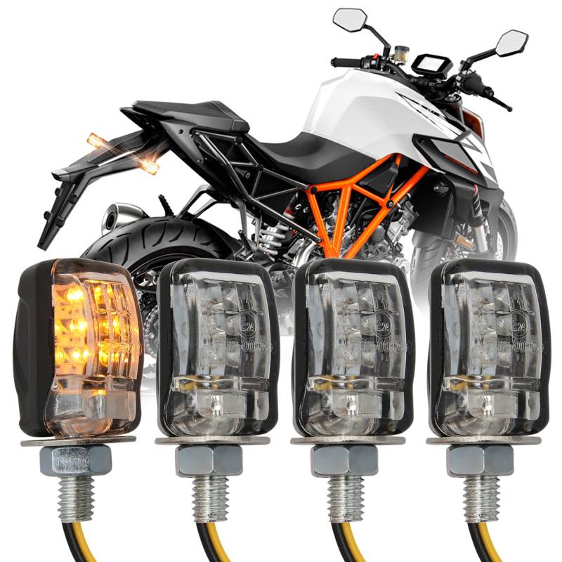 JMTBNO Motorrad LED Blinker E geprüft 4 Stück Blinker Licht Mini Lampe Birne Bernstein Blinker Wasserdicht Universal 12V Kompatibel mit M6 Motorrädern Street Bike Dirt Bike Roller Scooter Quad von JMTBNO