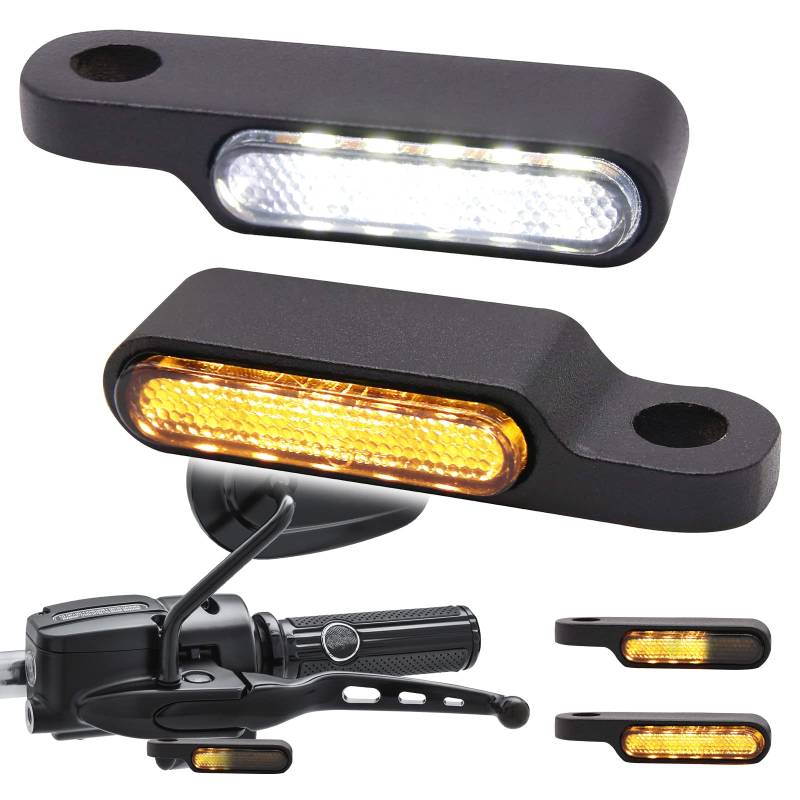 JMTBNO Motorrad LED Blinker Lenkerblinker Licht Lauflicht Mini Bernstein Blinker Weiß Tagfahrlicht E-geprüft Universal 12V Kompatibel mit M8 Motorrädern Cruiser Bobber Chopper Cafe Racer Roller Quad von JMTBNO