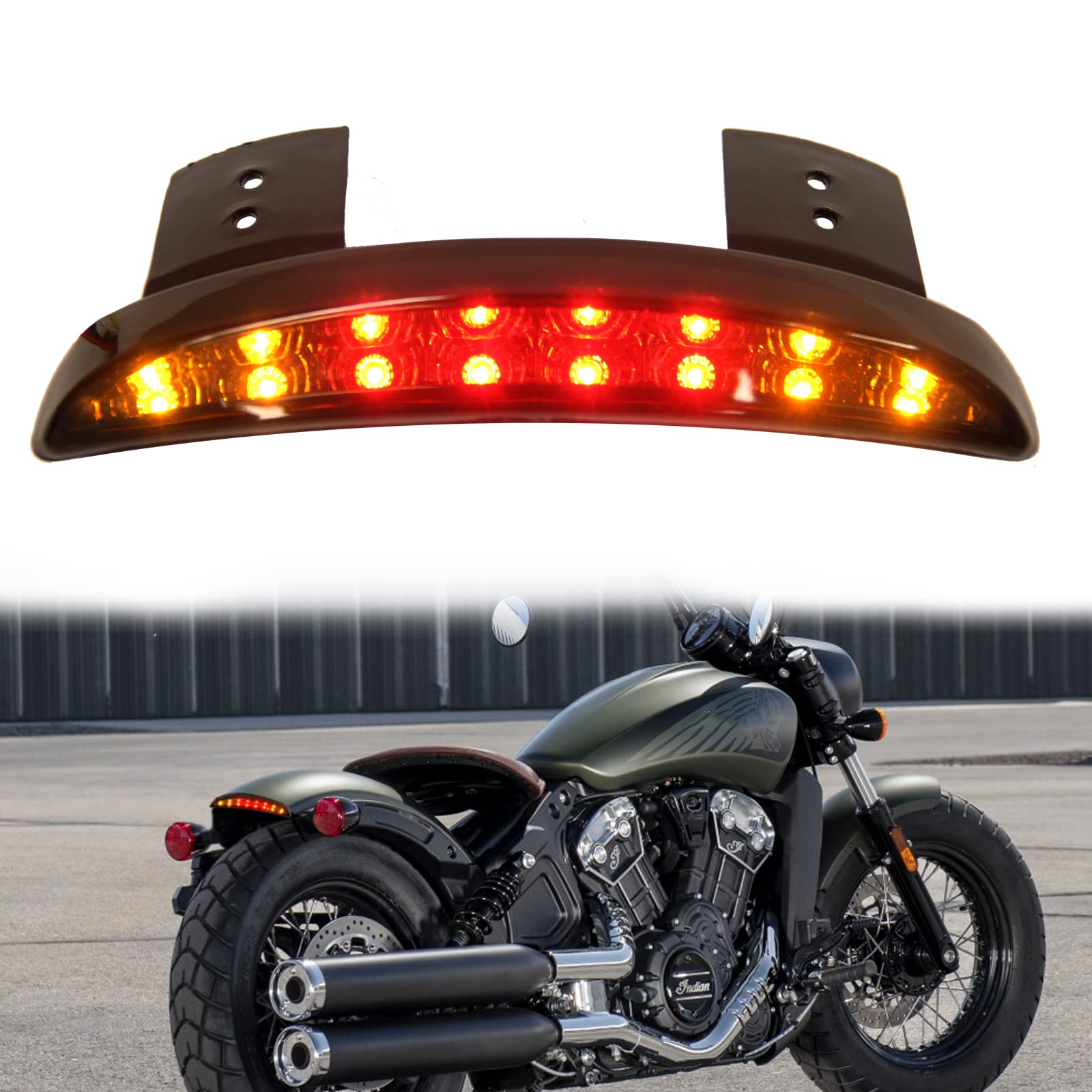 JMTBNO Motorrad Rücklicht LED Hinten Fender Edge Bremslicht mit Blinker Licht Stop Lauflicht Lampe 12V Kompatibel mit Sportster XL 883 1200 Cruiser Bobber Chopper (Schwarze Linse) von JMTBNO