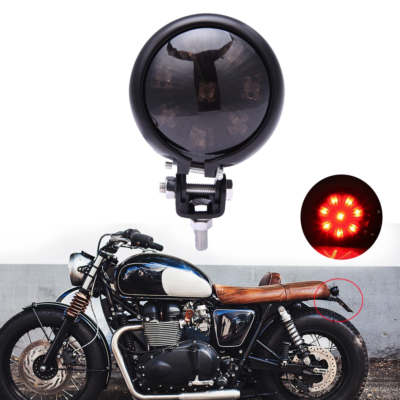 JMTBNO Motorrad LED Stop Rücklicht Bremslicht Hinten Bremsleuchte Bates Style Retro Heckleuchte 12V für Bobber Chopper Custom Cafe Racer Scrambler von JMTBNO