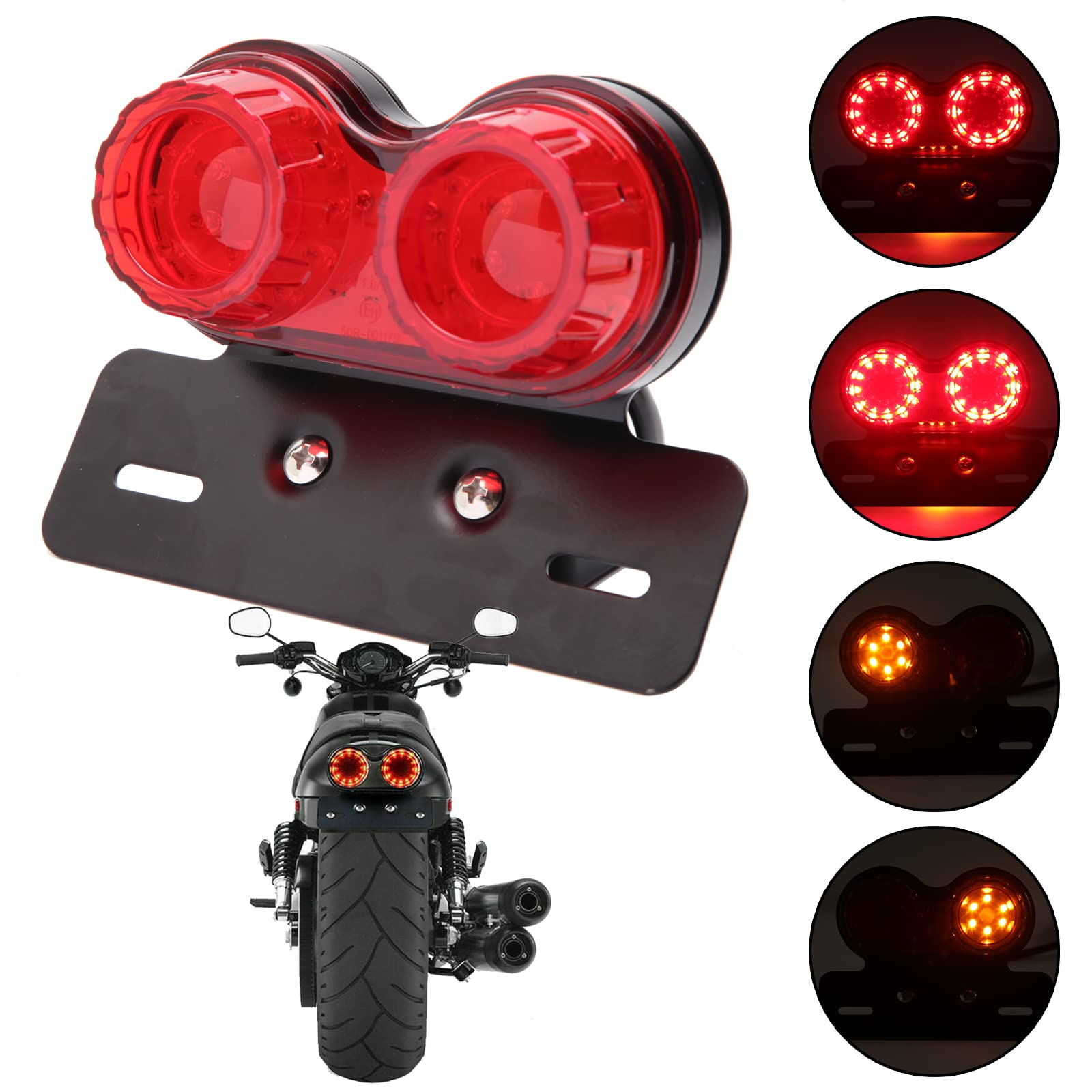 JMTBNO Motorrad Rücklicht LED Bremslicht Blinker Kennzeichnenleuchte mit Nummernschildhalter Universal Lampe E-geprüft 12V für Street Bike Cruiser Chopper Bobber Cafe Racer Scooter von JMTBNO