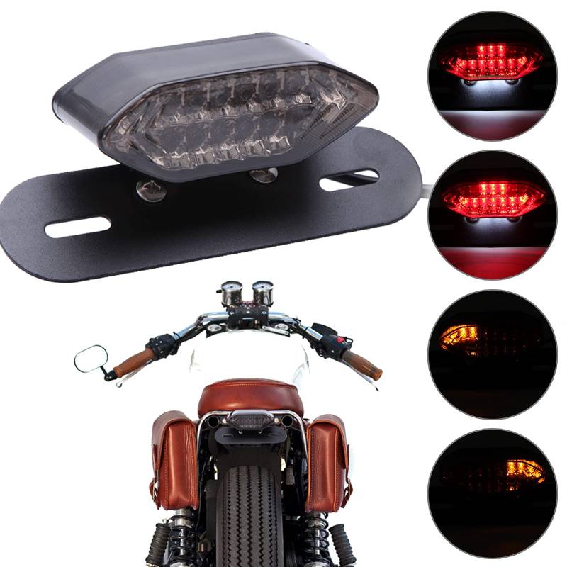 JMTBNO Motorrad 20 LED Rücklicht Bremslicht Blinker Kennzeichenbeleuchtung mit Halterung E-geprüft Universal 12V Wasserdichte für Cruiser Bobber Chopper Cafe Racer Roller Quad (Schwarze Objektiv) von JMTBNO