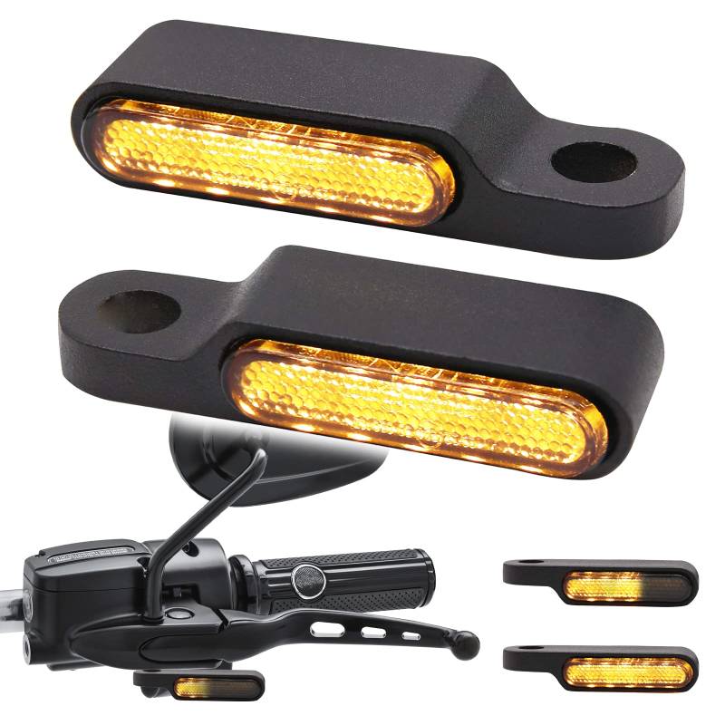 JMTBNO Motorrad Sequentielle LED Blinker E-geprüft 12V Universal Fließender Lenker Lenkerbefestigung Motorrad Mini Blinker Bernstein Licht Wasserdichte Blinker M8 für Cruiser Chopper Roller Quad von JMTBNO