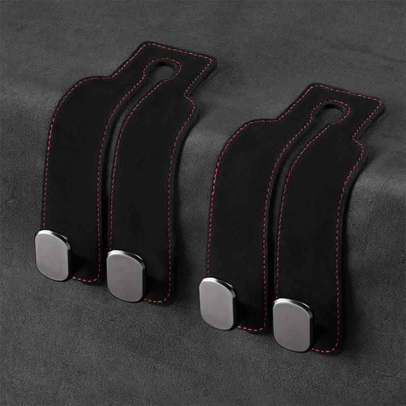 Autositz Kopfstütze Doppelhaken - 2 Pack Universal Rücksitz Organizer Leder Auto Haken für Geldbörse Mantel Tasche Handtasche Auto Aufbewahrung Halter (Classic Black) von JNBFCDY