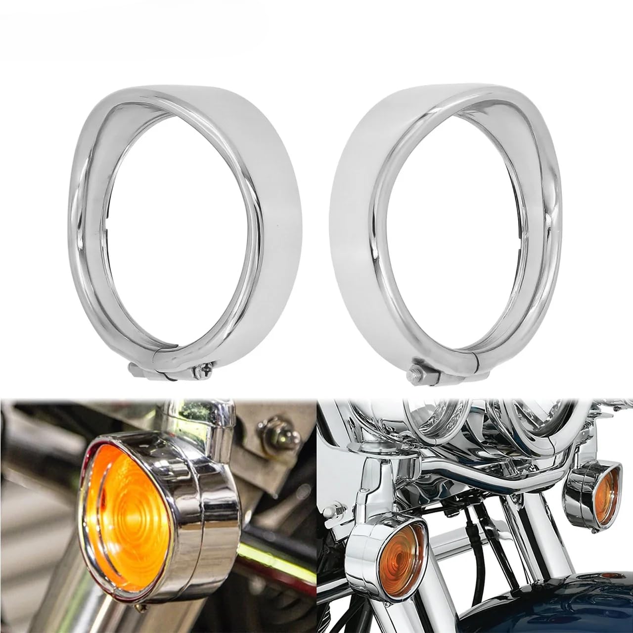 für Harley Softail Touring Road King Electra Glide FL,Motorrad Chrom Visier Stil Blinker Zierring Mit Gummi Ringe 2PCS von JNCGESW