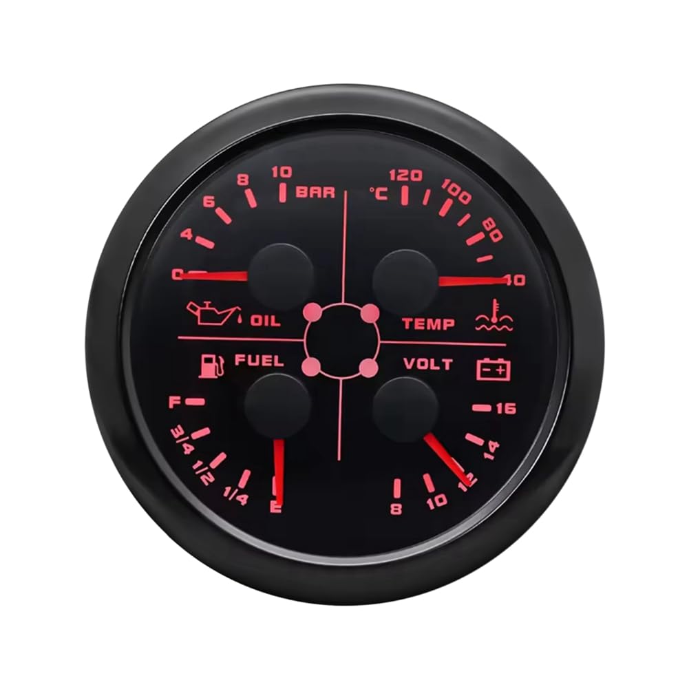 JNJOOD 85 mm 4-in-1 Multifunktionsmessgerät mit 0-190 Ohm/240-33 Ohm Tankanzeige Wassertemperatur Ölpresse Voltmeter B von JNJOOD