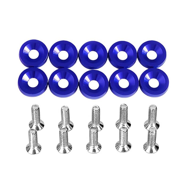 JNNJ 10 PCS M6 Kotflügelscheibe Motorraum Dress up Kit, Universal Eloxierte Aluminium Unterlegscheiben, Aluminium Kotflügel Stoßstange Scheibe Schraube(Blau) von JNNJ