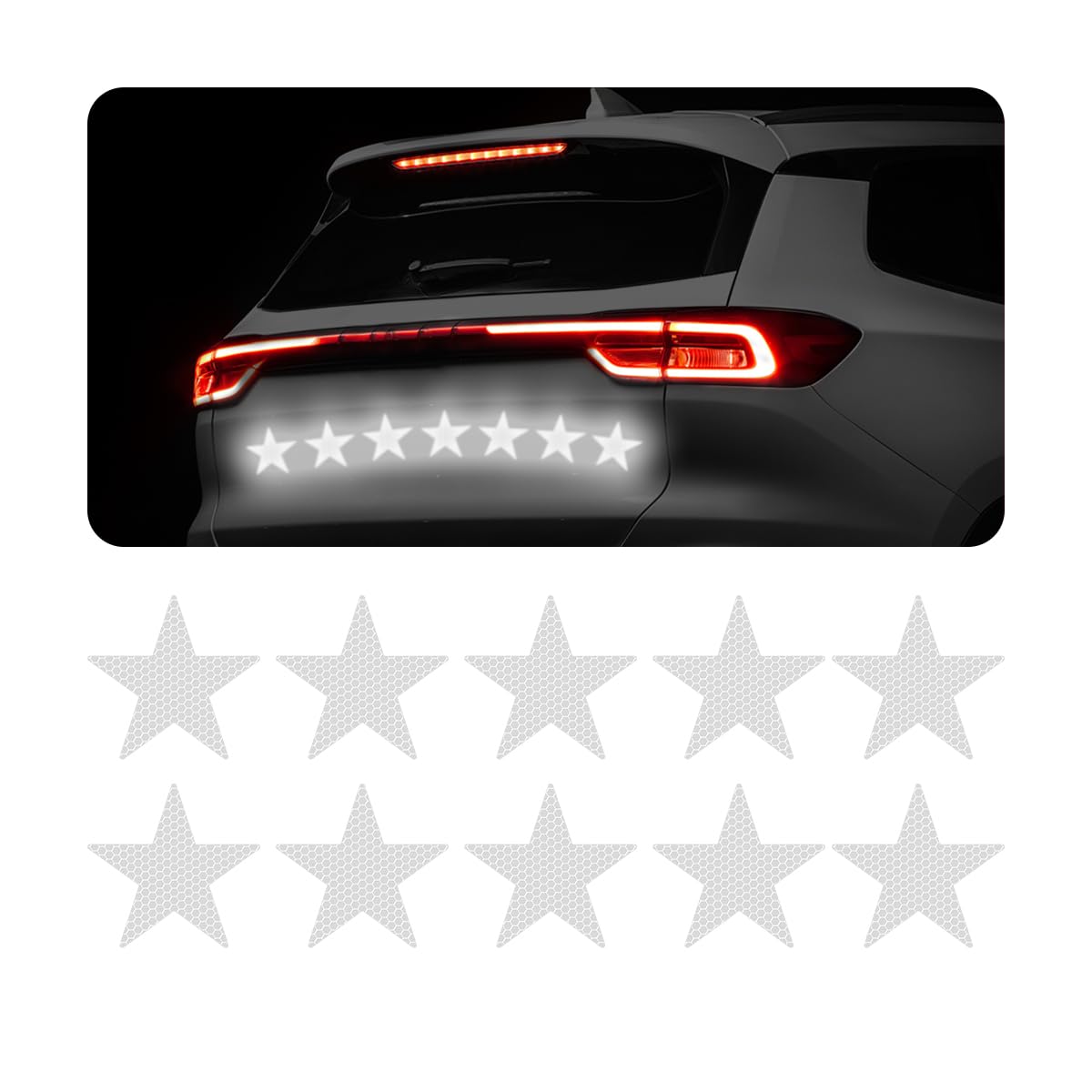 JNNJ 10 Stück Star Shape Reflective Adhesive, Warnung Reflektierende Autoaufkleber Mit Hoher Intensität, Reflektierende Aufkleber Für Auto Motorrad Boot(Weiß) von JNNJ