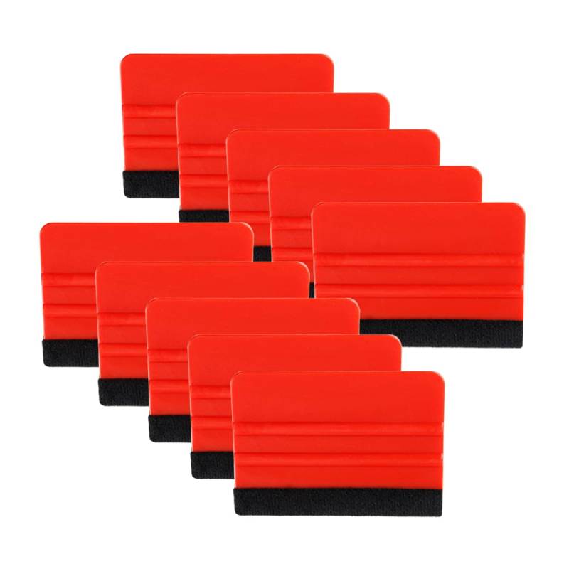 JNNJ 10Pcs Rakel aus Kunststoff mit Filzrand, Universal Filzrakel für Vinyl, Hochwertige Folien-Rakel zur Verklebung von Folie Wandtattoo Fensterfolie(Rot) von JNNJ