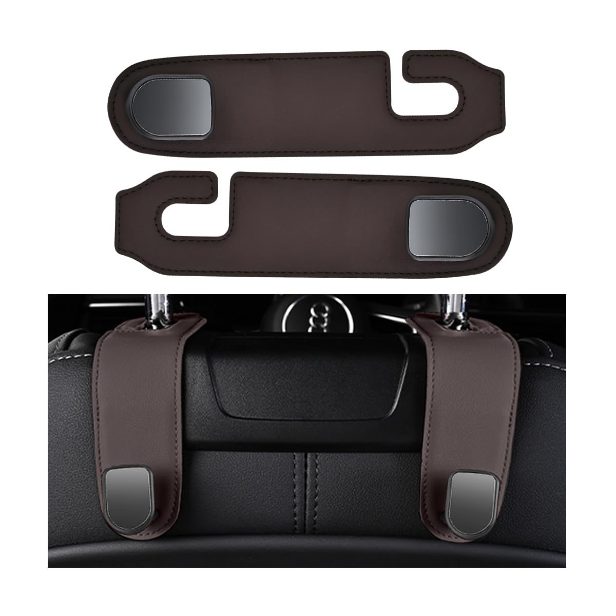 JNNJ 2 Stück Automotive Lagerung Tasche Haken, Universal Versteckte Leder Auto Handtasche Haken, Universal Auto Rücksitz Kopfstütze Aufhänger für Handtasche(Braun) von JNNJ