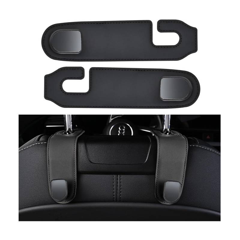 JNNJ 2 Stück Automotive Lagerung Tasche Haken, Universal Versteckte Leder Auto Handtasche Haken, Universal Auto Rücksitz Kopfstütze Aufhänger für Handtasche(Schwarz) von JNNJ