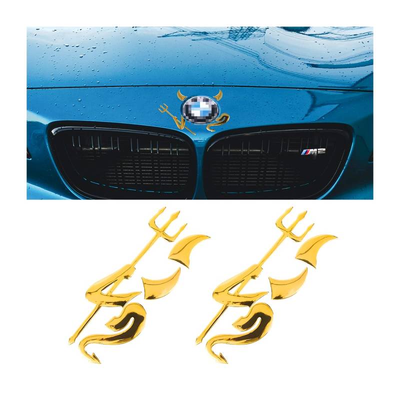 JNNJ 2 Stücke Devil Emblem Autoaufkleber, Auto Teufelchen Dämon 3D Wasserdichter Aufkleber, Auto Autoschmuck Teufel Teufel, Für Auto LKW Motorrad Notebook(Gold) von JNNJ