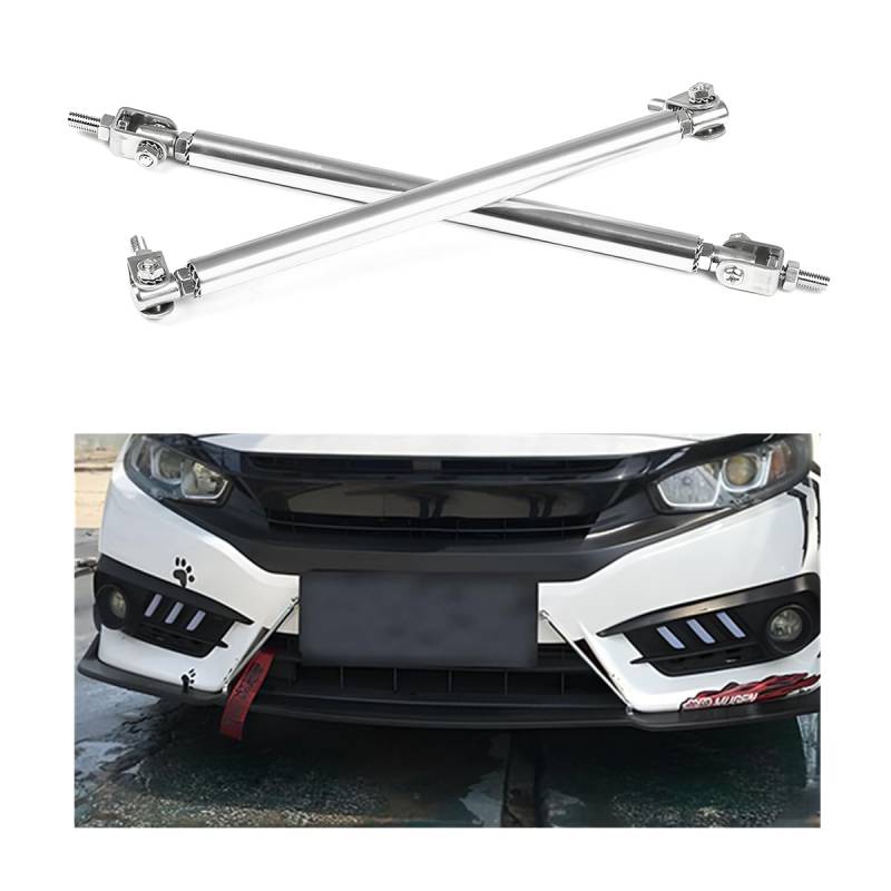 JNNJ 2Pcs Front Splitter Lip Stützstangen, Strebe Lippe-Splitter Rod Frontstoßstange Modifikation, Universal Auto Verstellbare Federbeinstange Spurstangen(Silber) von JNNJ