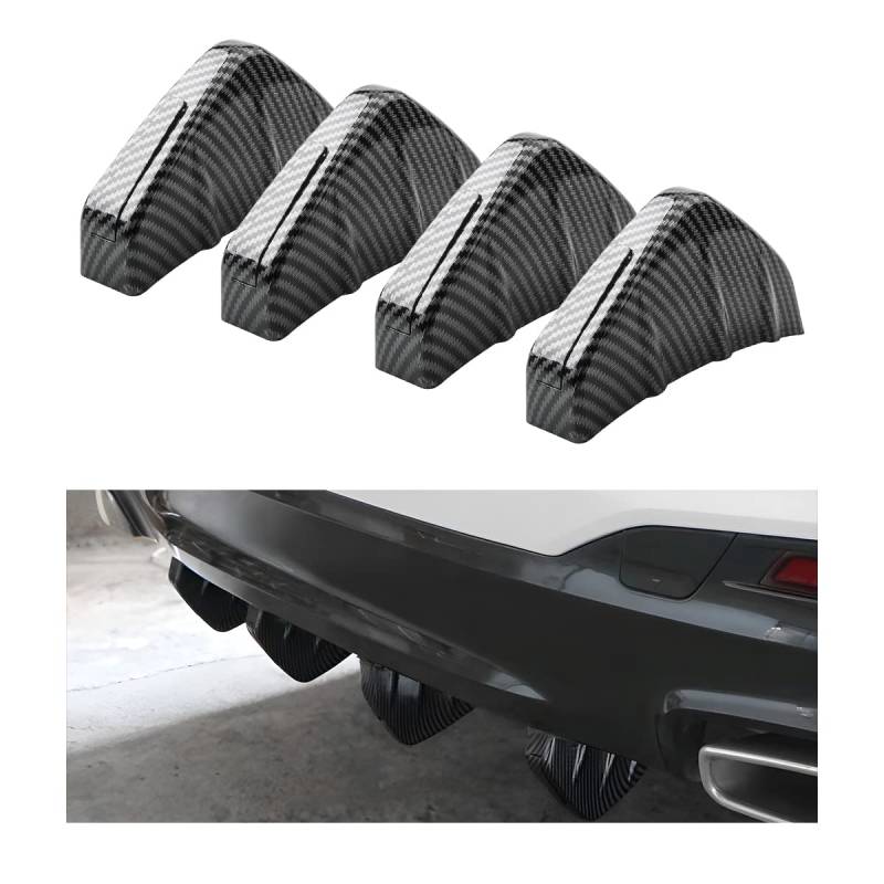 JNNJ 4 Stück Auto Heckstoßstange Spoiler, Auto Heckstoßstange Spoiler Diffusor, Haifischflosse Schützen Abdeckung Anti-Crash Stoßstange Chassis Dekoration(Kohlefaser) von JNNJ